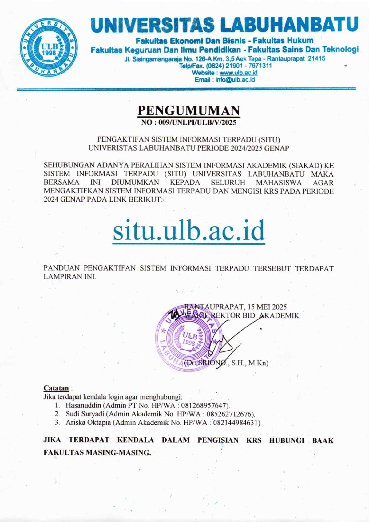 PENGALIHAN SISTEM INFORMASI AKADEMIK UNIVERSITAS LABUHANBATU KE SISTEM INFORMASI TERPADU UNIVERSITAS LABUHANBATU
