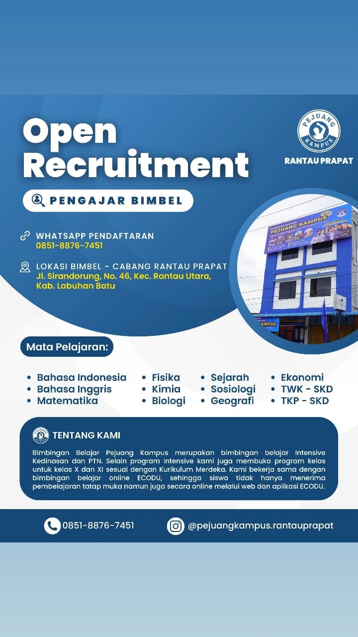 Pejuang Kampus Rantauprapat Buka Open Recruitment Pengajar Bimbel